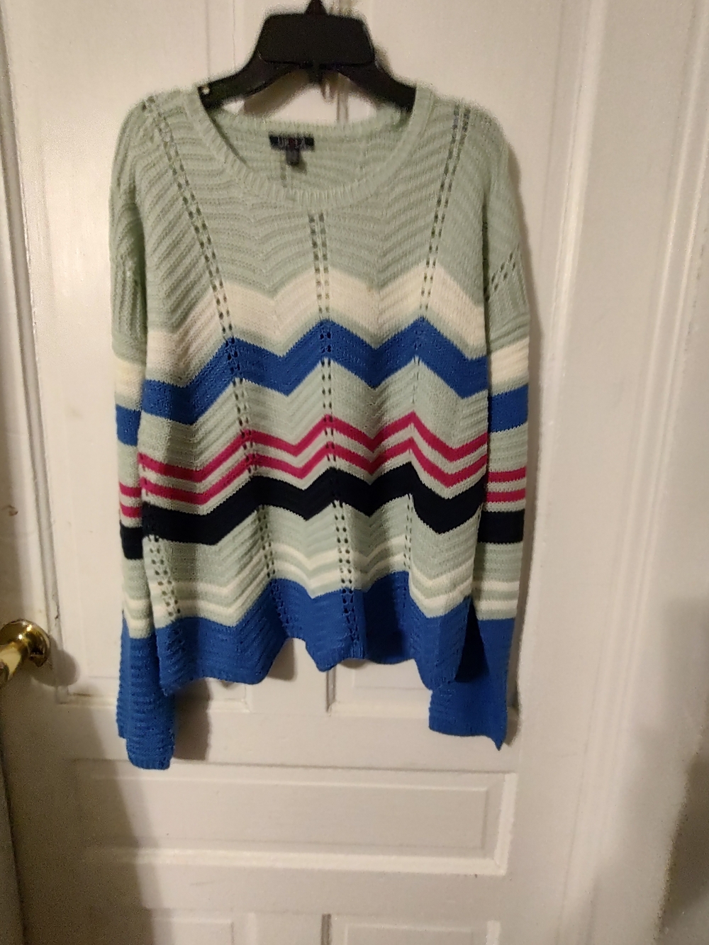 UK2LA Light Green Chevron Knit Sweater with Blue & Pink Stripes